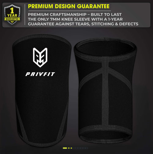 PRIVFIT 7mm Thick Heavy-Duty Professional Knee Workout Compression Support for Weightlifting, Powerlifting & Crossfit - 1 Pair Black