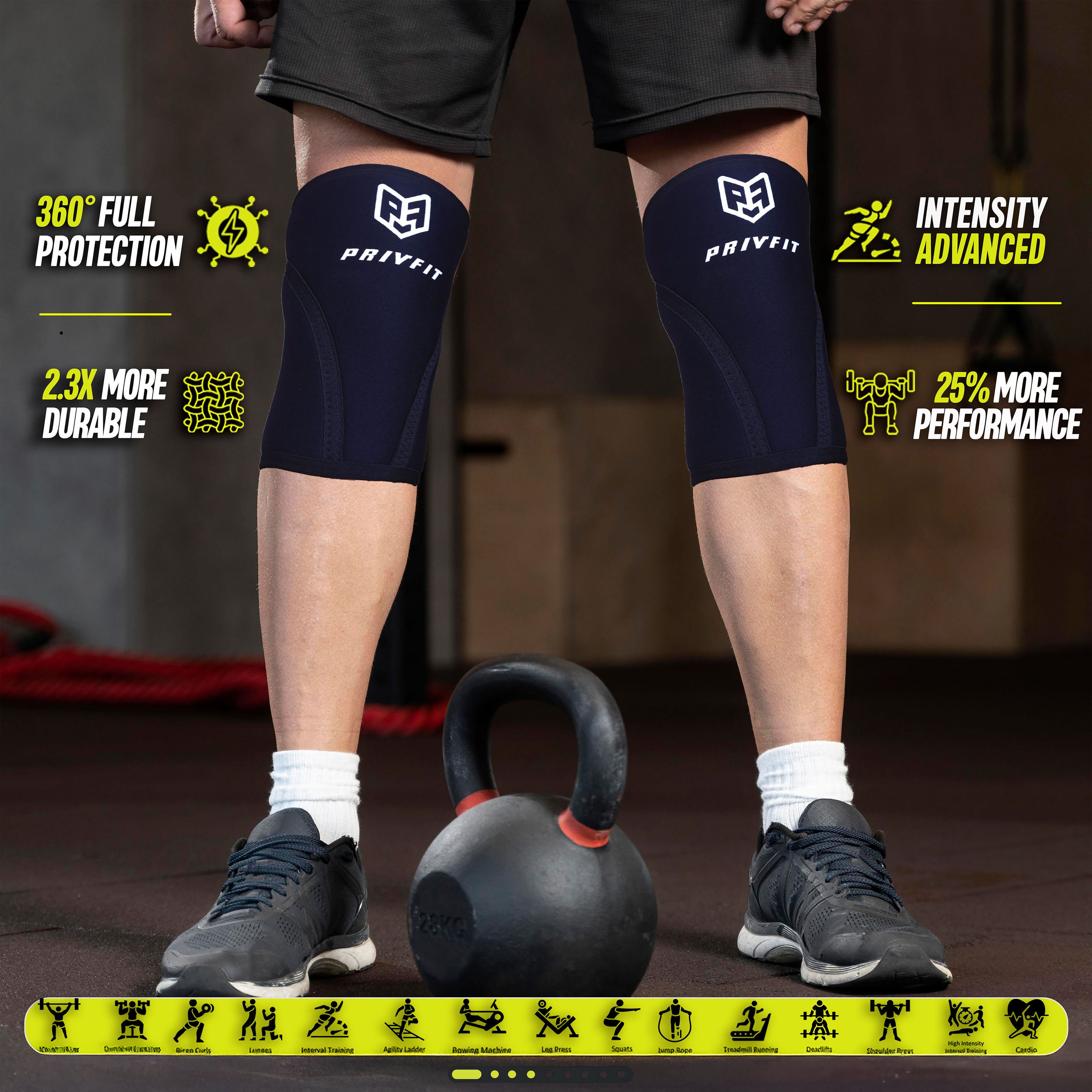 PRIVFIT 7mm Thick Heavy-Duty Professional Knee Workout Compression Support for Weightlifting, Powerlifting & Crossfit - 1 Pair Black
