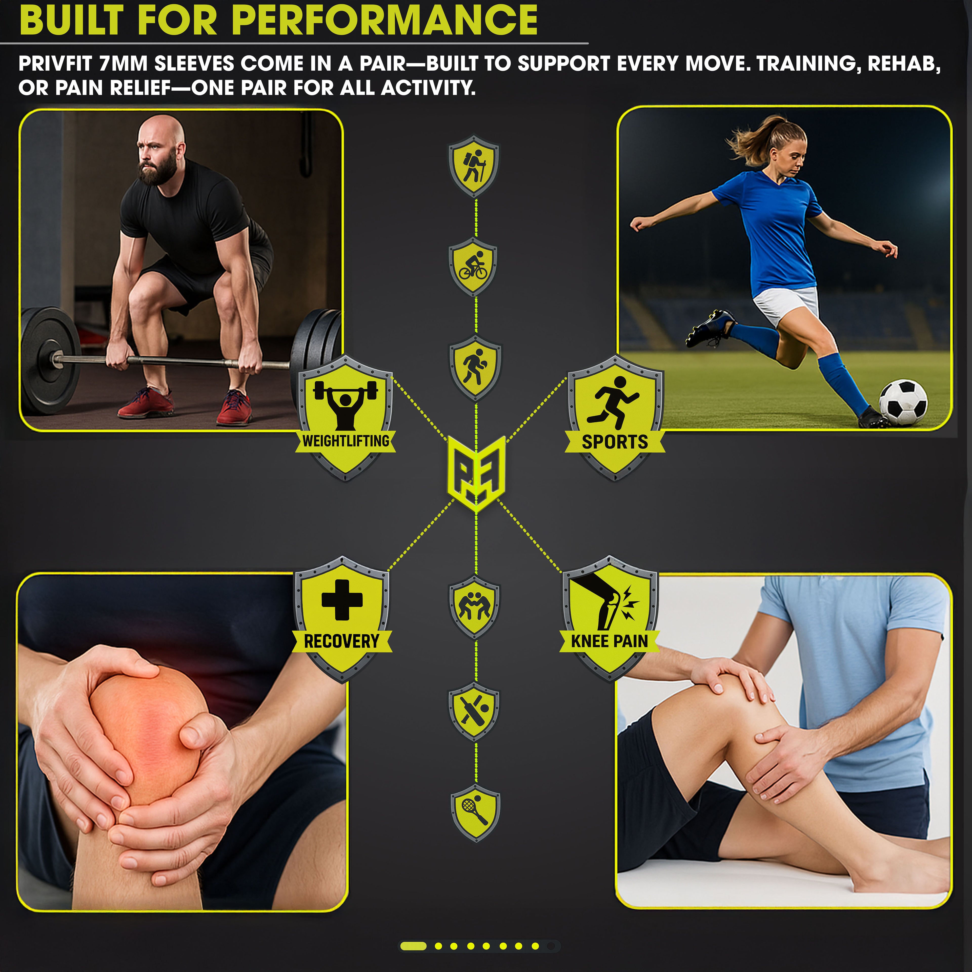 PRIVFIT 7mm Thick Heavy-Duty Professional Knee Workout Compression Support for Weightlifting, Powerlifting & Crossfit - 1 Pair Black